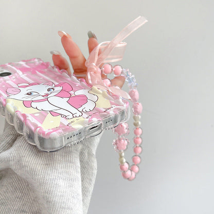 Pink wavy pattern cute cat case