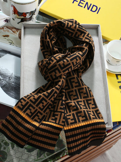 F Motif Knitted Scarf