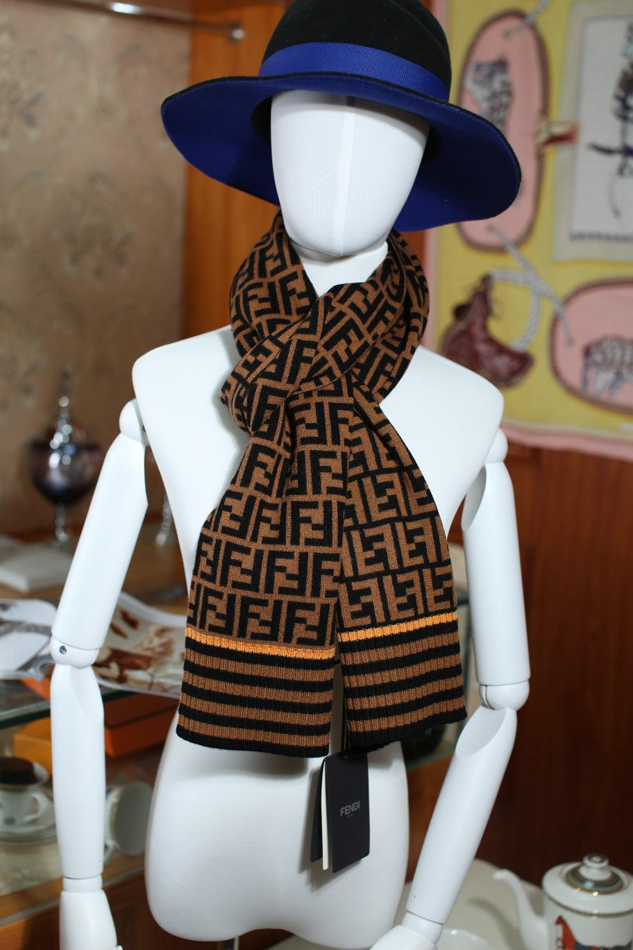 F Motif Knitted Scarf