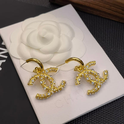 Golden Pearl Diamond Logo Earrings