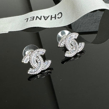 Elegant Rhinestone Logo Stud Earrings