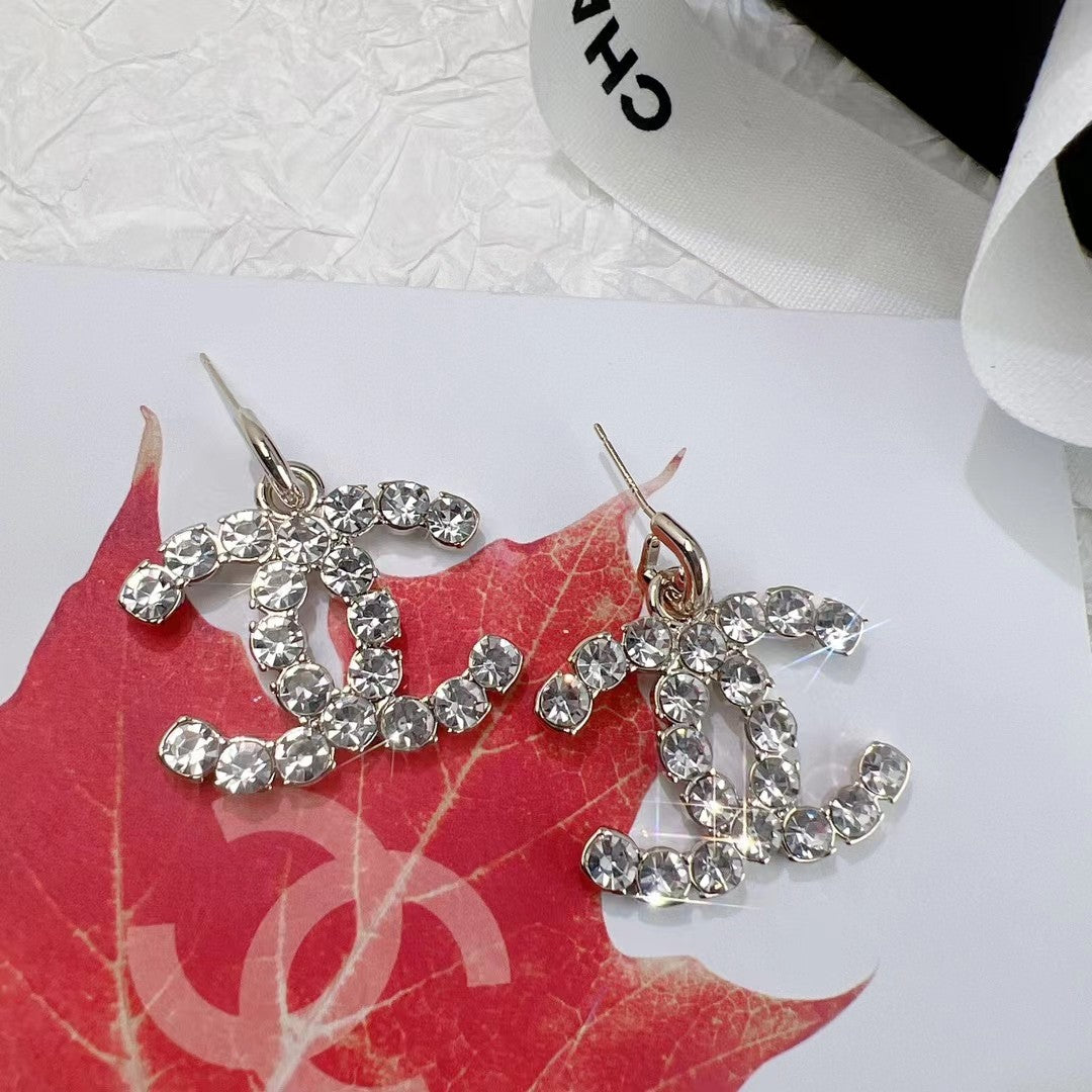 Fashion Crystal Logo Earrings and Necklace