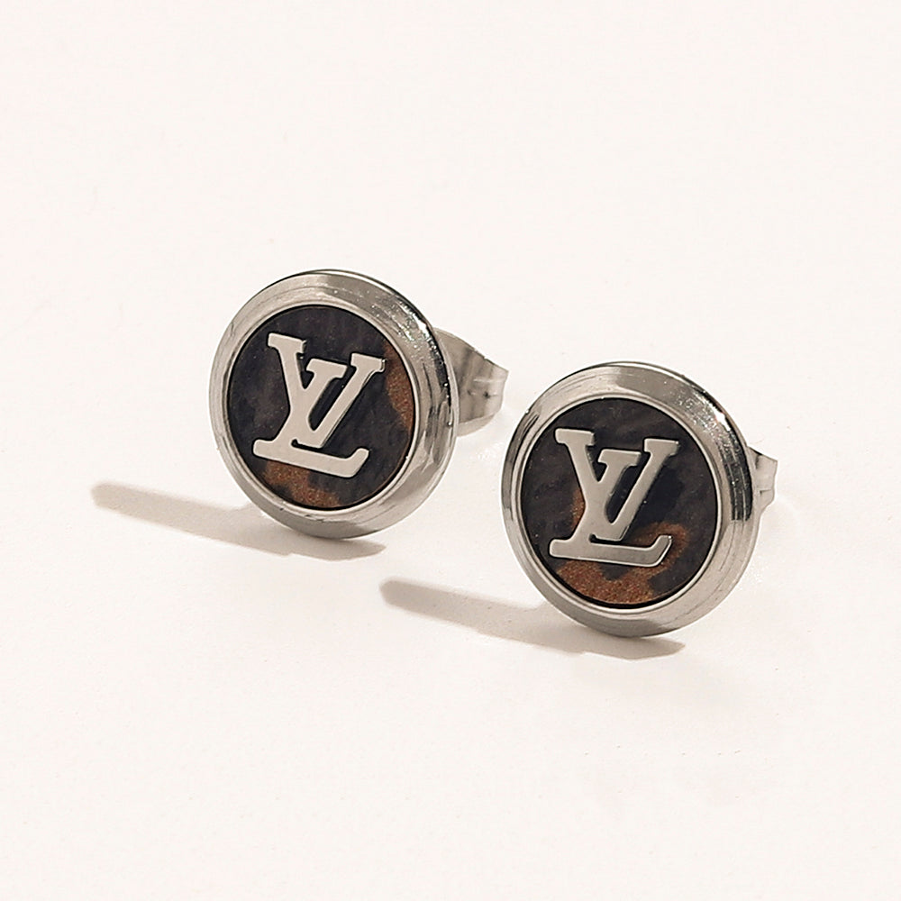 Monogram Leather Round Stud Earrings