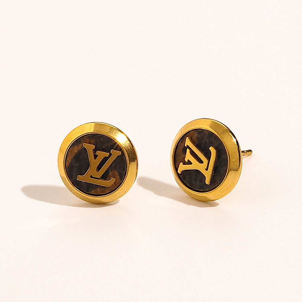 Monogram Leather Round Stud Earrings