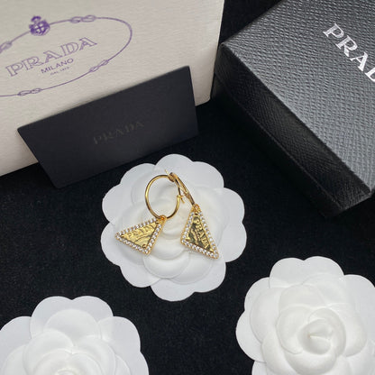 Triangle Logo Pendant Zircon Earrings