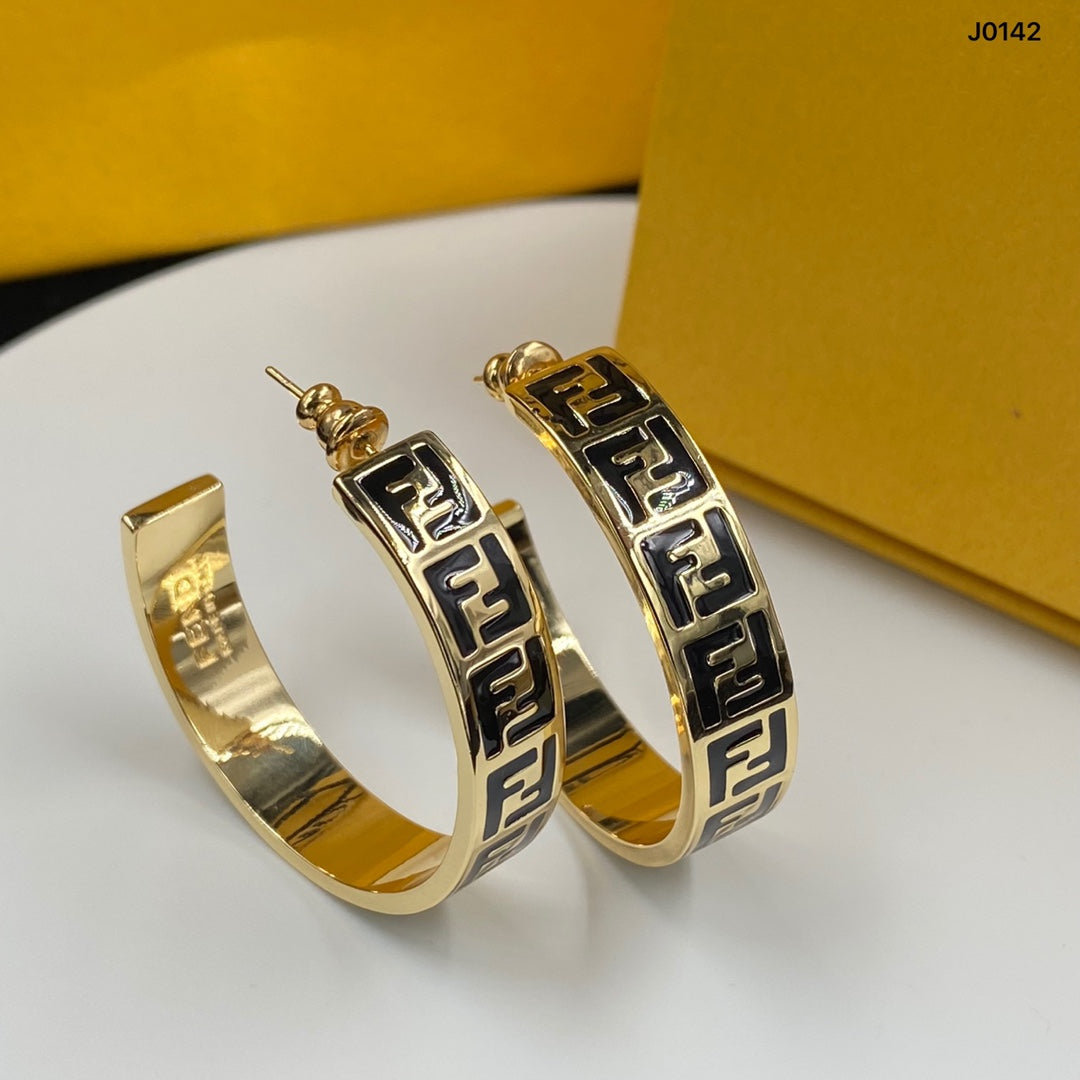 Double F Letter Half Hoop Earrings