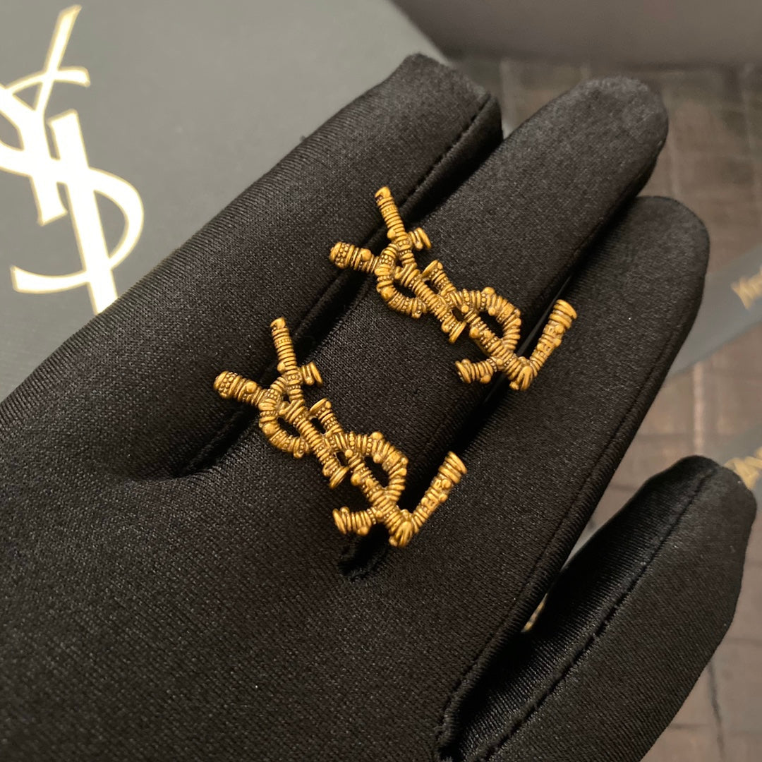 Threaded Branch Shape Letter Earrings