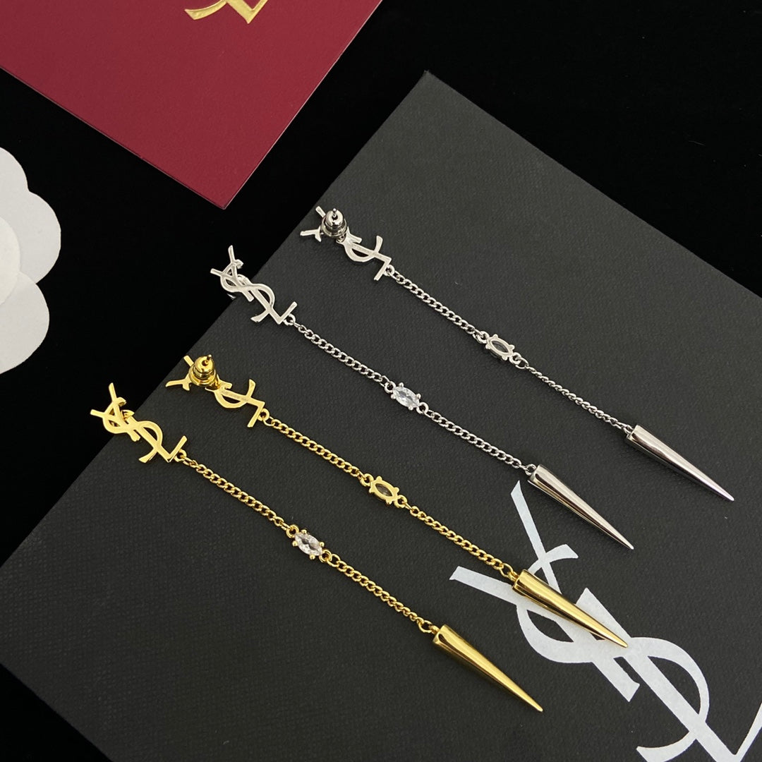 Temperament Long Chain Logo Earrings