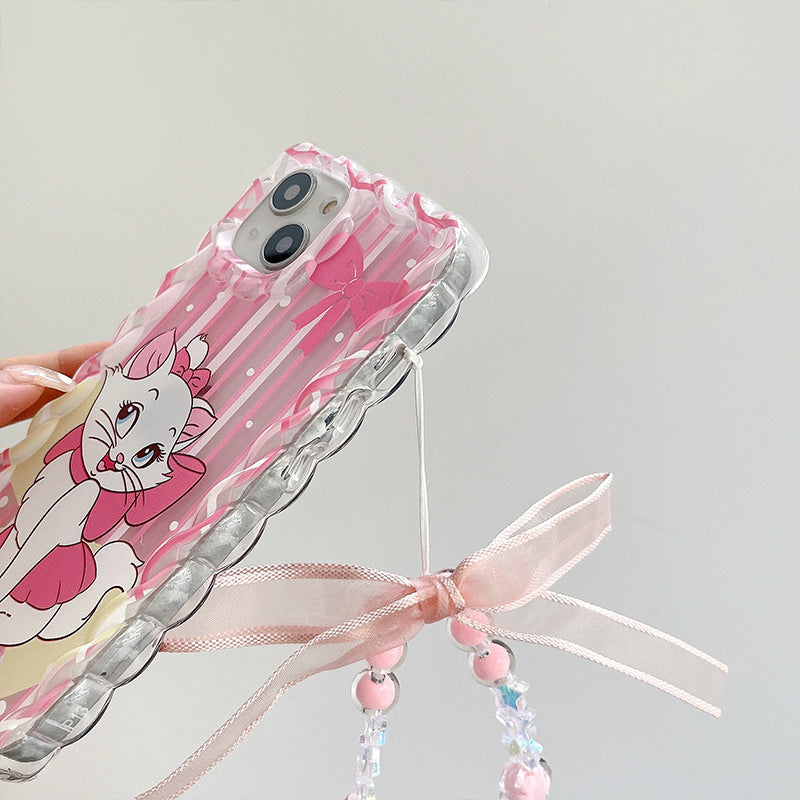 Pink wavy pattern cute cat case