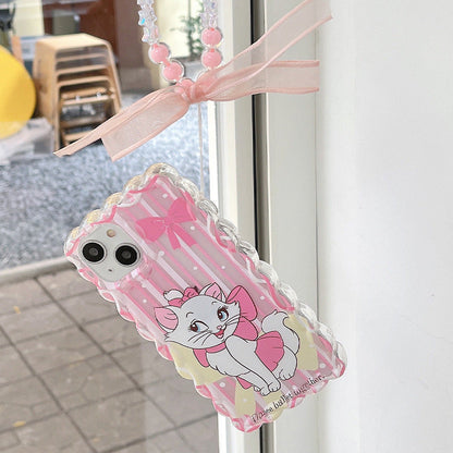 Pink wavy pattern cute cat case