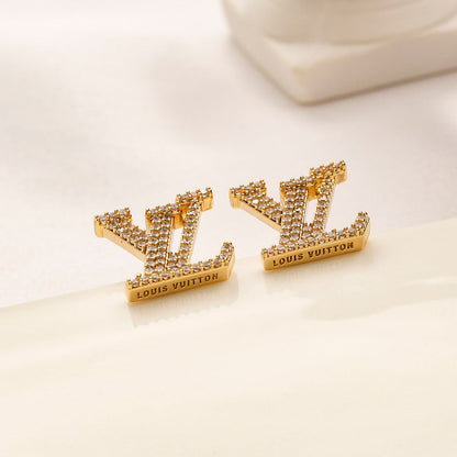 Trendy Full Zircon Logo Stud Earrings