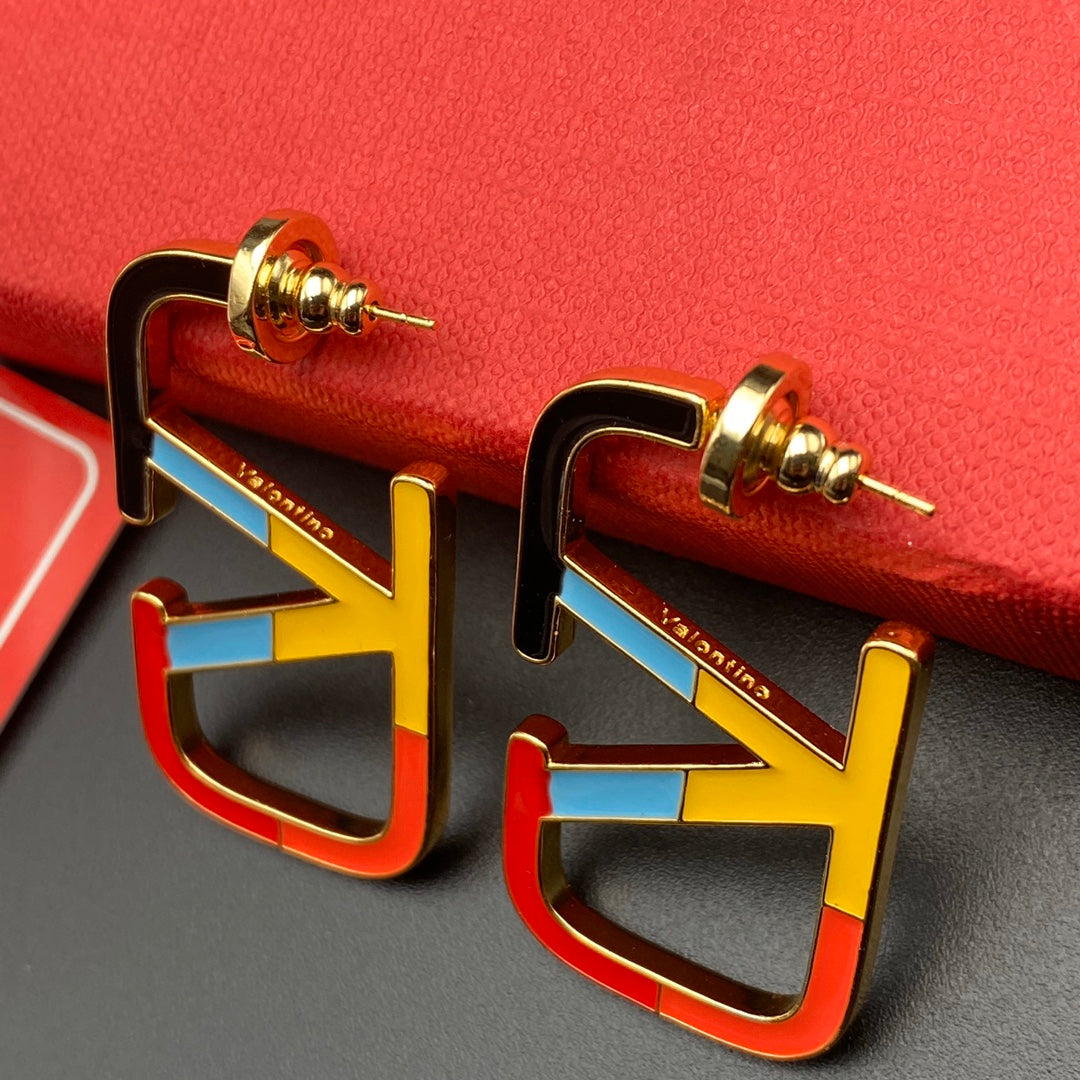 Colorblock Enamel Monogram Earrings