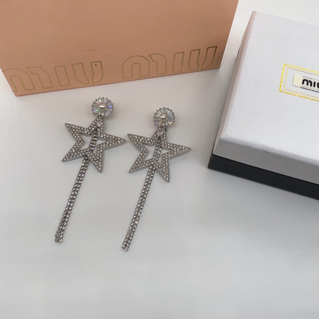 Crystal Diamond Star Tassel Earrings