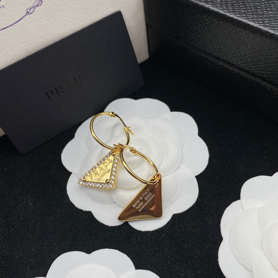 Triangle Logo Pendant Zircon Earrings