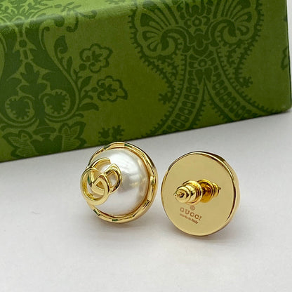 Elegant Pearl Metal Letter Stud Earrings