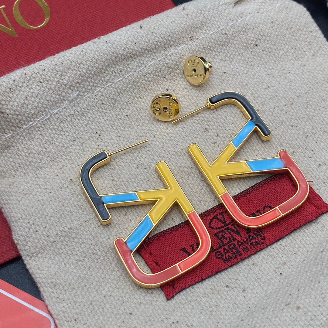 Colorblock Enamel Monogram Earrings