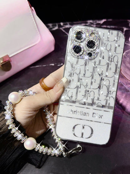 Luxury Rhinestone Pearl Lanyard Case