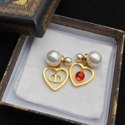 Resin Pearl Heart Stud Earrings