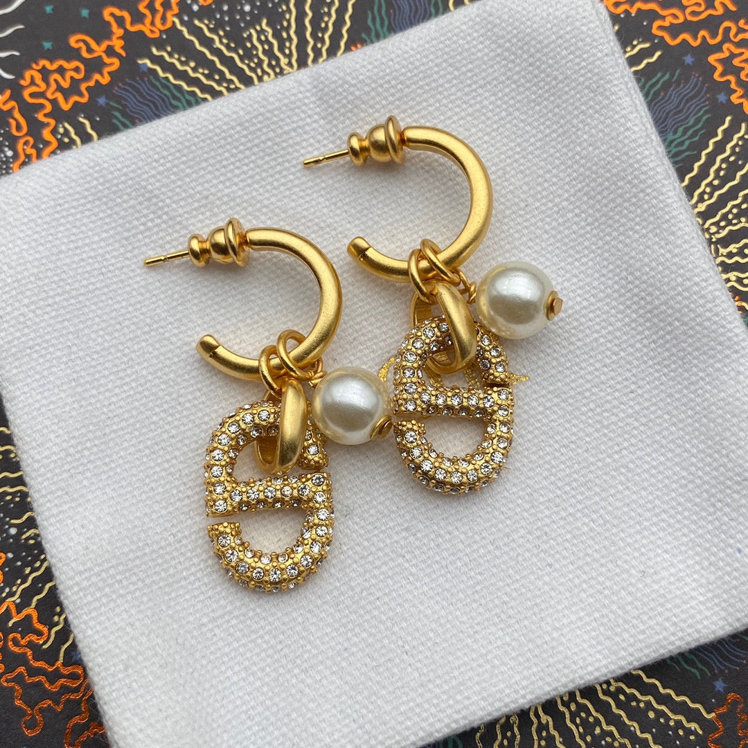 Monogram Pendant Pearl Earrings