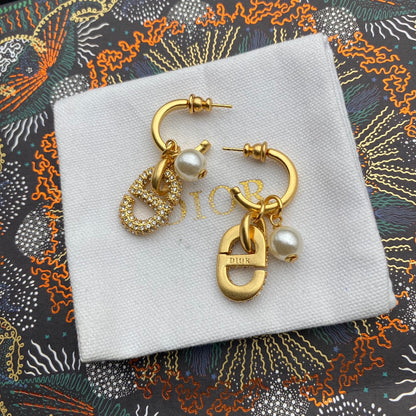 Monogram Pendant Pearl Earrings