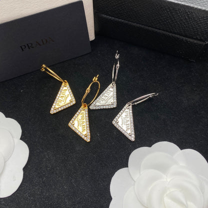 Triangle Logo Pendant Zircon Earrings