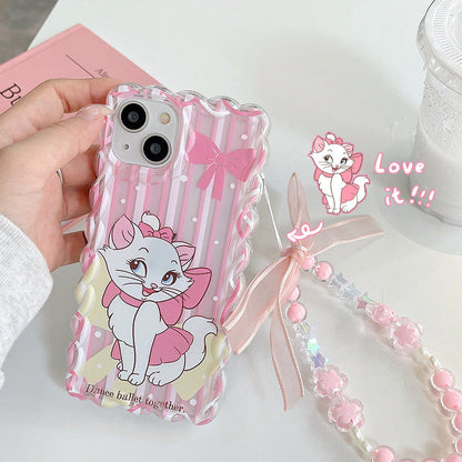 Pink wavy pattern cute cat case