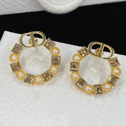 2022 Diamond Pearl Stud Earrings