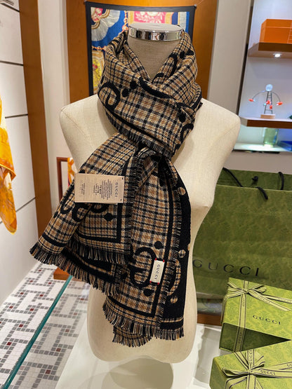 Fashionable Retro Double-Sided Plaid Wool Scarf