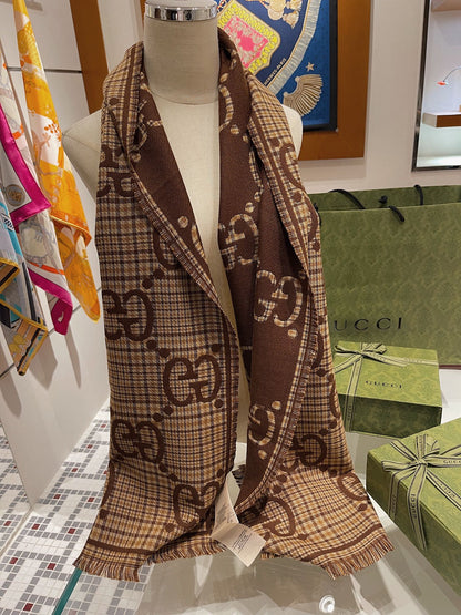 Fashionable Retro Double-Sided Plaid Wool Scarf