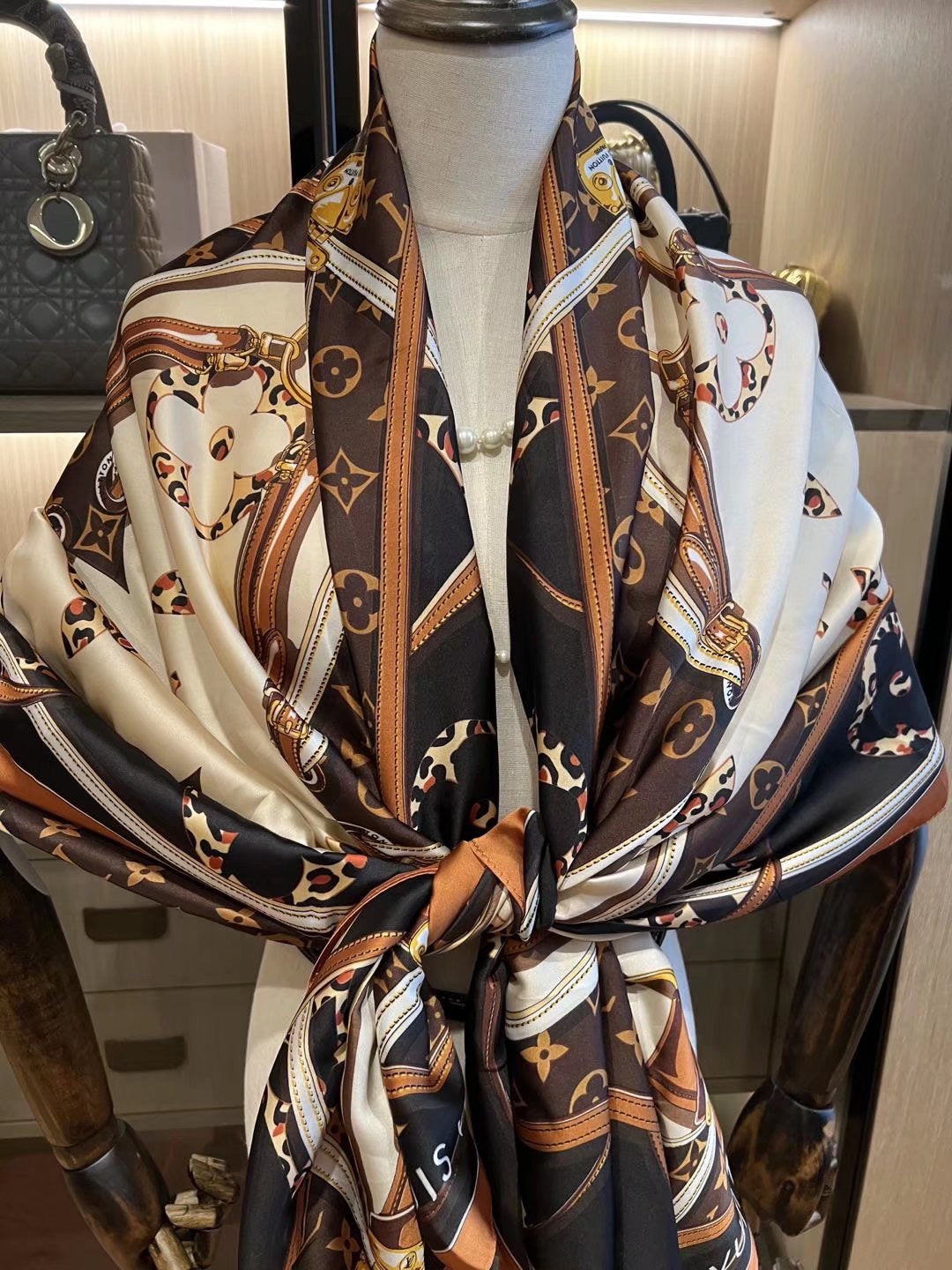 Vintage Embossed Satin Silk Scarf