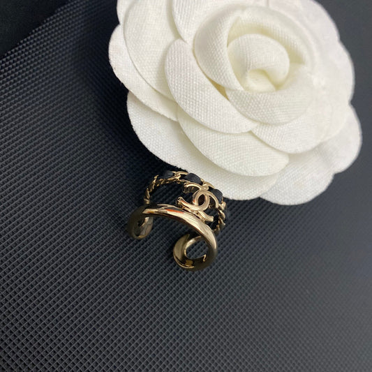 Leather Electroplated Gold Open Ring