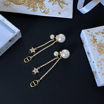 Star Charms Gold-Finish Metal Pearl Earrings