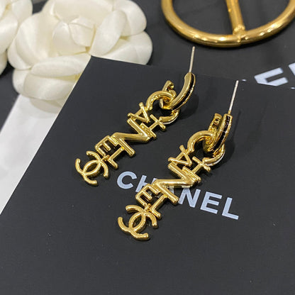 Luxury Gold Letter Logo Pendant Earrings