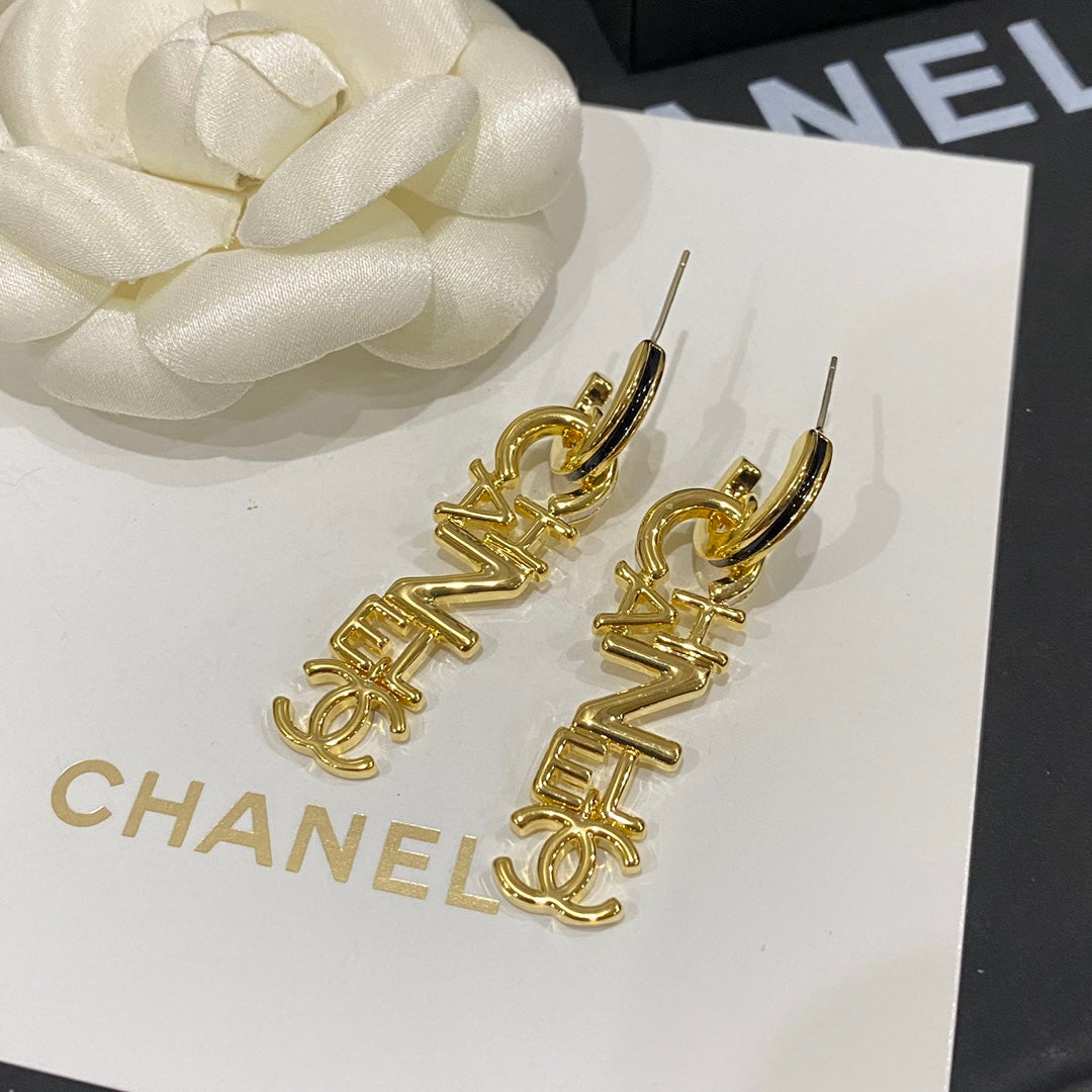 Luxury Gold Letter Logo Pendant Earrings