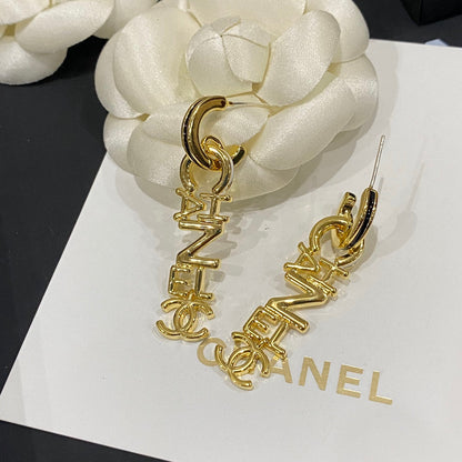 Luxury Gold Letter Logo Pendant Earrings