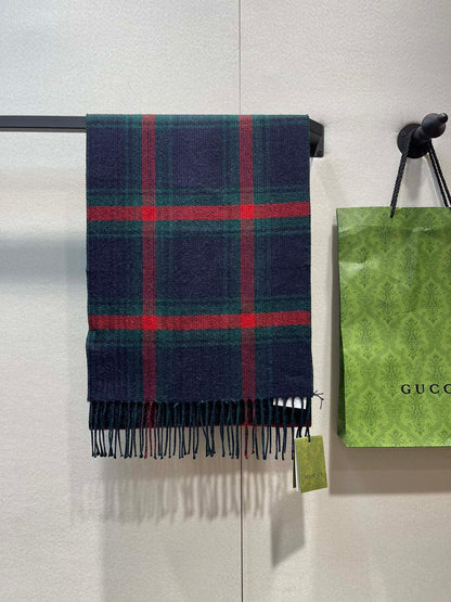 Double-Sided Plaid G Pattern Tassel Scarf