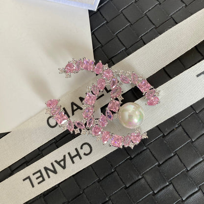 Sparkling Crystal Pearl Logo Brooch