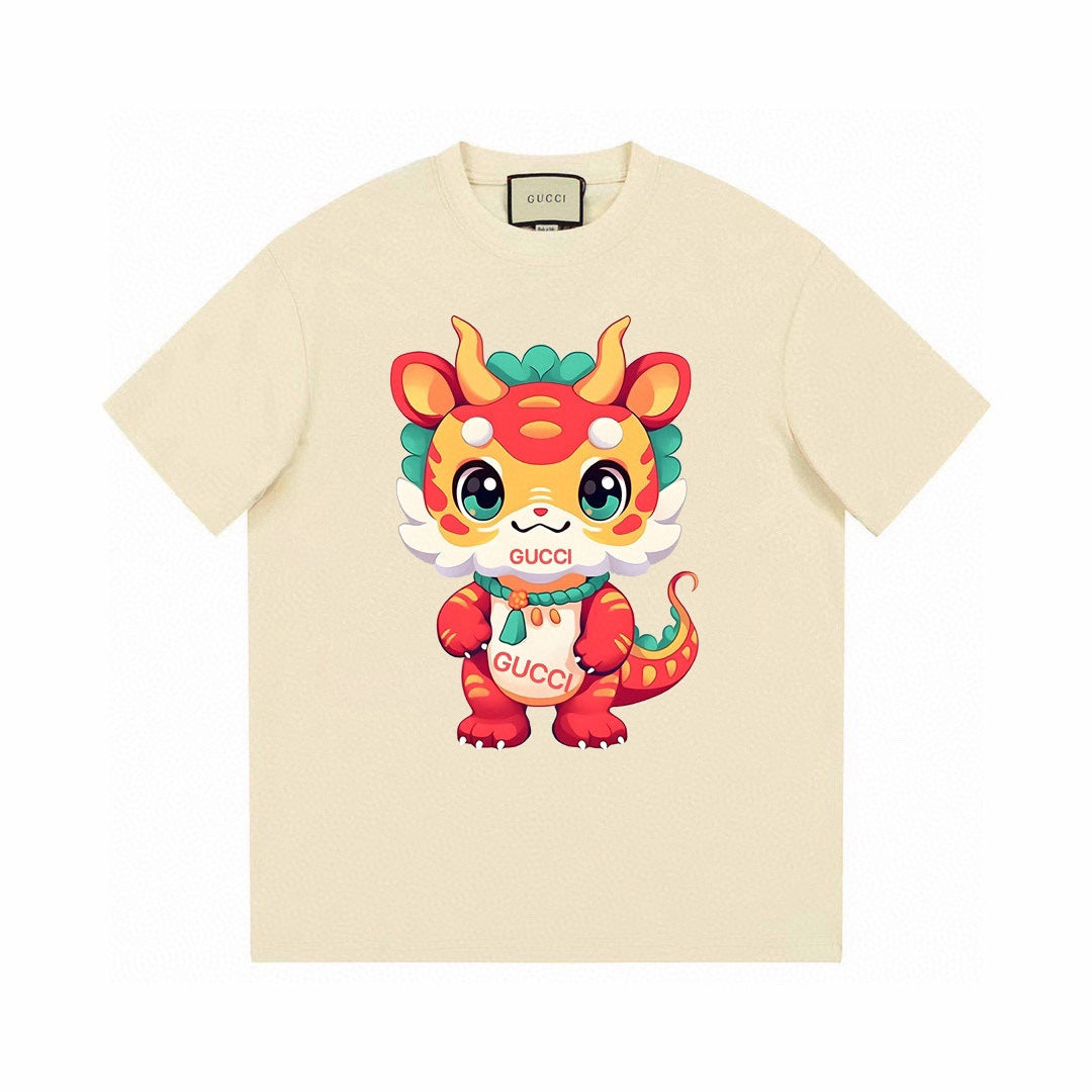 Cartoon dragon head printed T-shirt