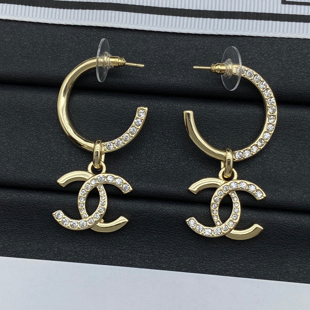 Golden Hoop Pendant Earrings