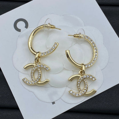 Golden Hoop Pendant Earrings