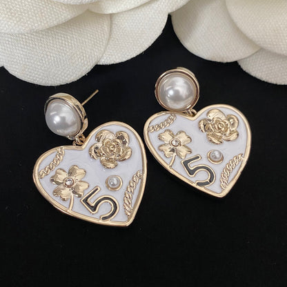 Elegant Flower Pearl Heart Earrings