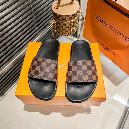 Couples Monogram& Checkerboard Flat Slippers