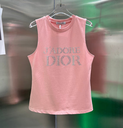 Pink SECOND-HAND STYLE VINTAGE HOT DIAMOND SLEEVELESS VEST T-SHIRT