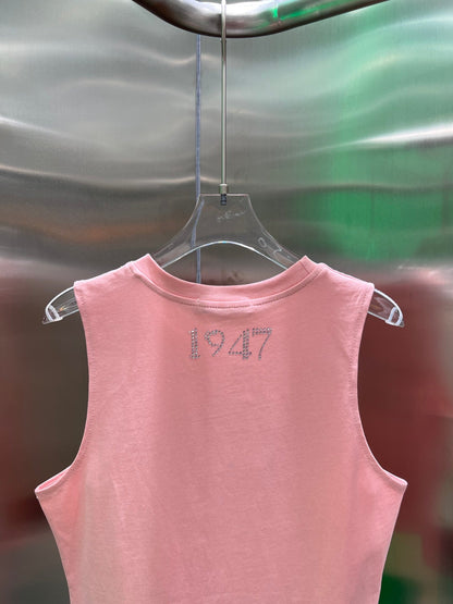 Pink SECOND-HAND STYLE VINTAGE HOT DIAMOND SLEEVELESS VEST T-SHIRT