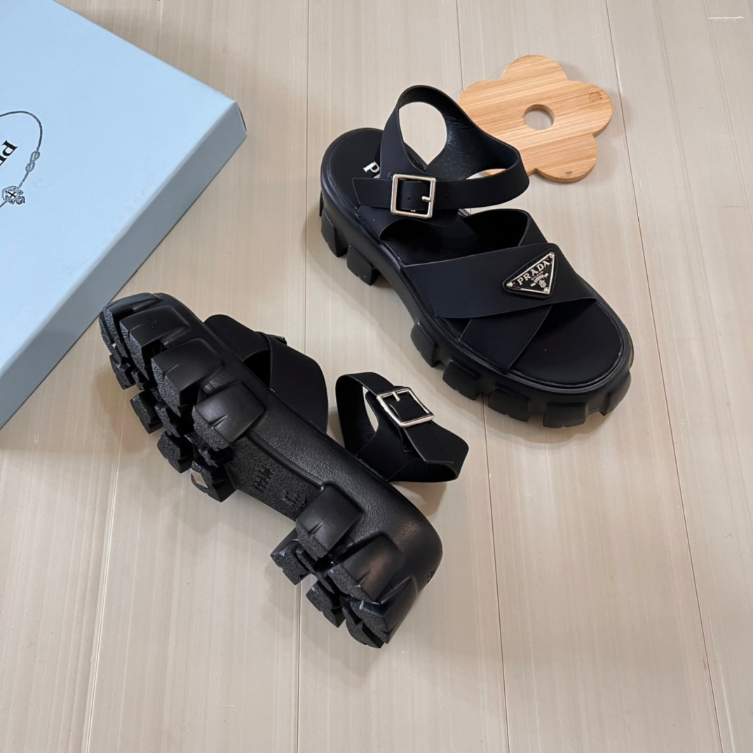 Triangle Logo Thick Sole Cross Sandals