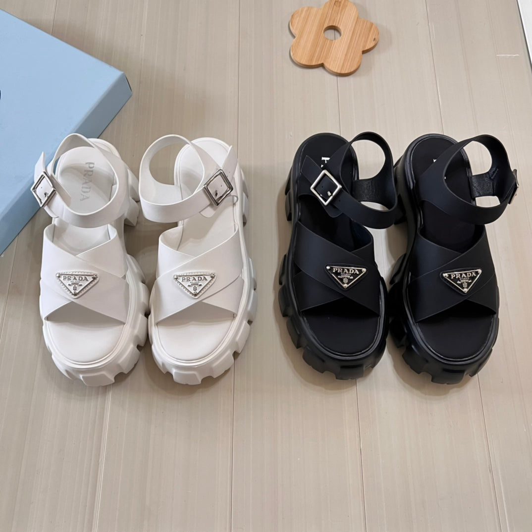 Triangle Logo Thick Sole Cross Sandals