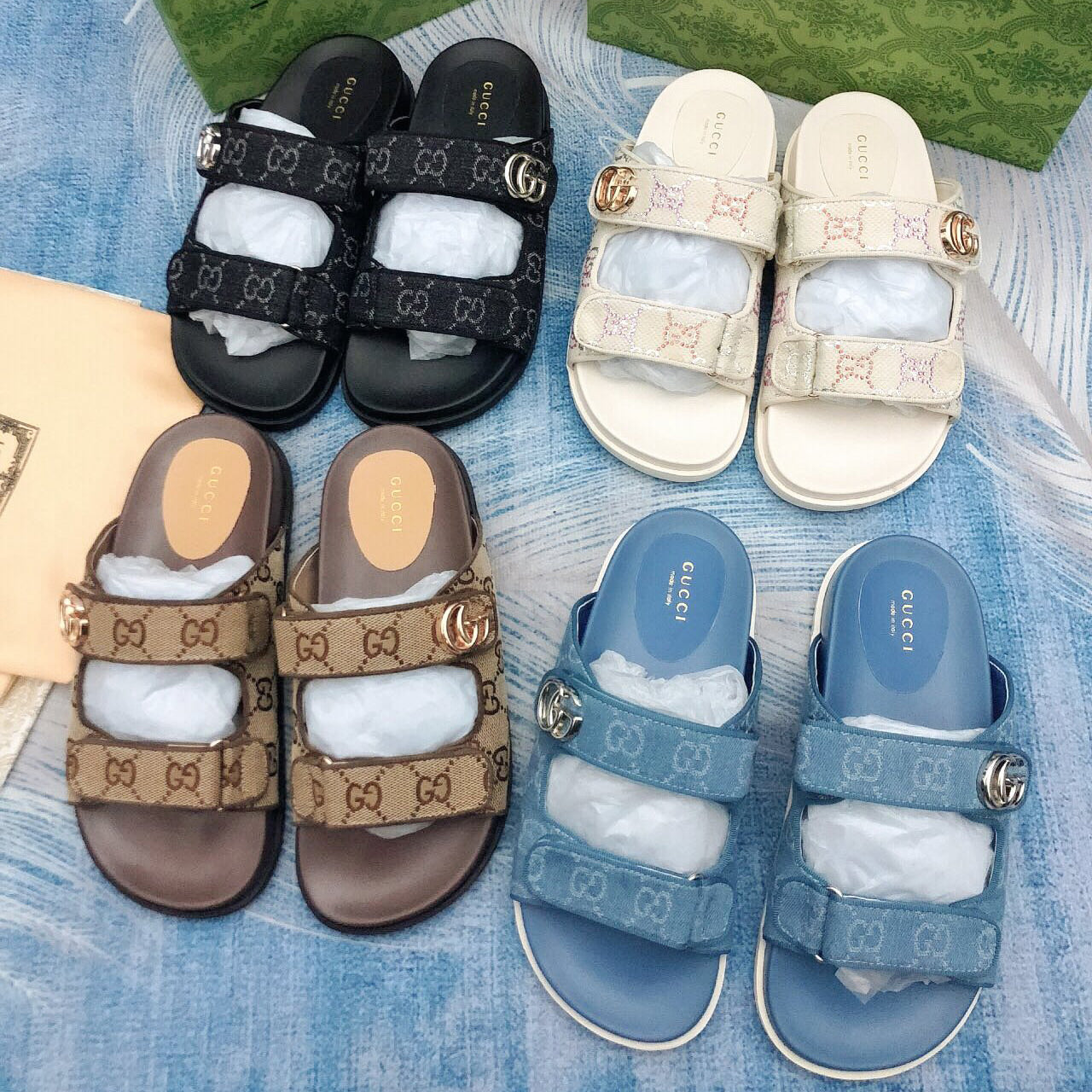 Vintage G Embossed Velcro Sandals