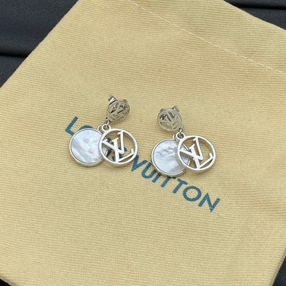 Round Pendant Logo Metal Earrings