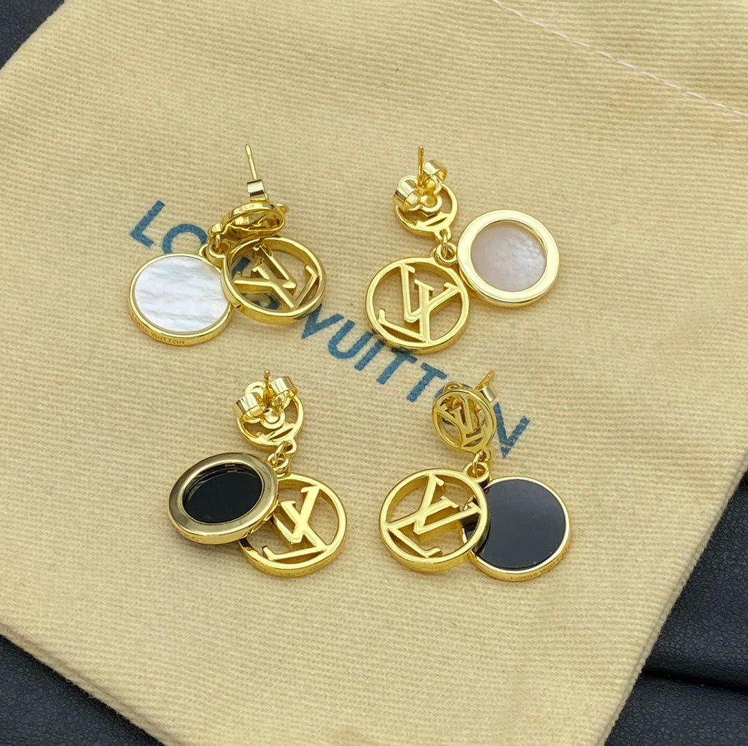 Round Pendant Logo Metal Earrings