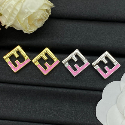 F Square Peach-Coloured Metal Earrings